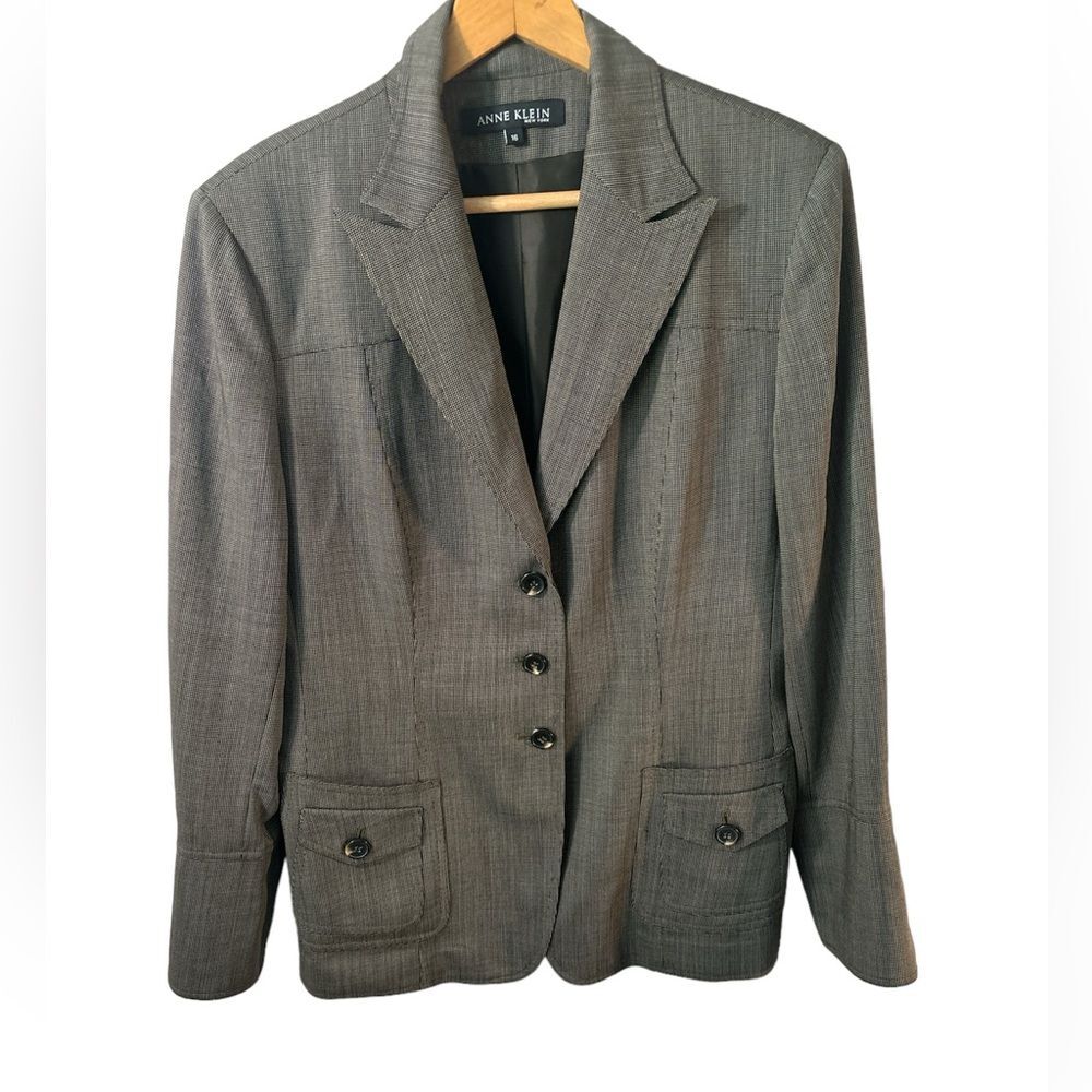 Anne Klein 3 button blazer shoulder pads size 16 career suit jacket classic